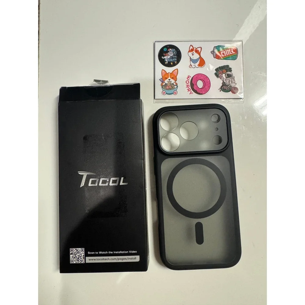 TOCOL iPhone 17 Pro Max Case Magnetic Matte Black Shockproof Cover with Stickers